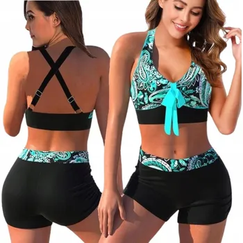 Dámské plavky Dvoudílné plavky s šortkami a vysokým pasem, bikiny PLUS SIZE