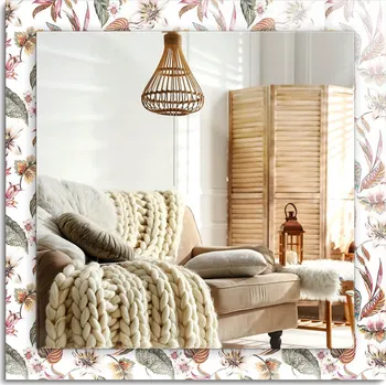 Zrcadlo Zrcadlo s potiskem do koupelny, kuchyně, předsíně - Květiny a listy 60x60 cm