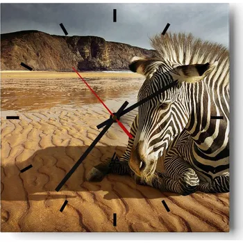 Hodiny Velké nástěnné hodiny na zeď 40x40 Zebra Skleněné hodiny Čtvercové Tiché