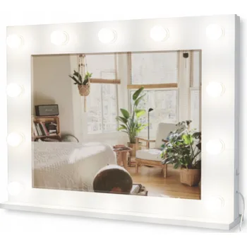 Zrcadlo Bílé Stojací Hollywoodské Zrcadlo na Make-up 80x60 Fazetové, Bez LED