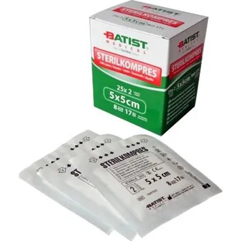 Sterilkompres 5 x 5 cm, sterilní, 8 vrstev, ( 25 x 2 ks )