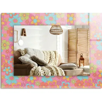 Zrcadlo Nástěnné zrcadlo s ozdobnou grafikou na skle Barevné květinové Groove 80x60 cm