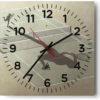 Hodiny Nástěnné hodiny do obýváku 40x40 Tenis Tiché hodiny na skle Stylové