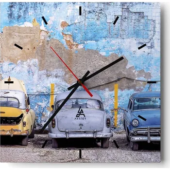 Hodiny Velké nástěnné hodiny na zeď 40x40 Město Skleněné hodiny Čtvercové Tiché