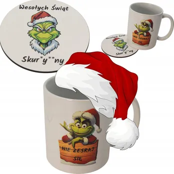 Sada Hrnku a Podložky pod hrnek GRINCH vánoční sada na stůl bílá