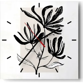 Hodiny Velké nástěnné hodiny na zeď 40x40 Květinové skleněné hodiny Čtvercové Tiché