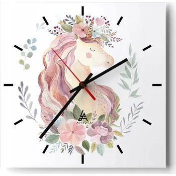 Hodiny Nástěnné hodiny do kuchyně 30x30 Jednorožec Stylové hodiny na skle Loft Tiché