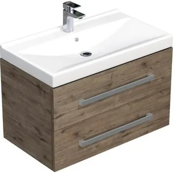 Koupelnový nábytek Koupelnová skříňka s umyvadlem SAT Cube Way 80x53x46 cm dub Wellington mat CUBE46802DWVER