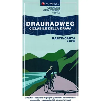 KOMPASS Fahrrad-Tourenkarte Drauradweg - Ciclabile della Drava 1:50.000. 1:50'000: Von Toblach nach Maribor, GPX-Datei zum Download, Leporello Karte, reiSs- und wetterfest Kolektiv autorů