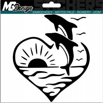 Samolepicí dekorace na vozidlo SAMOLEPKA na auto SRDCE DELFÍNI DOLPHIN OCEAN 13x15