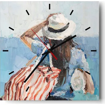 Hodiny Velké nástěnné hodiny na zeď 40x40 Pláž Skleněné hodiny Čtvercové Tiché