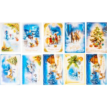 Vánoční pohlednice s vánočními a zimními motivy, přání, 10 ks