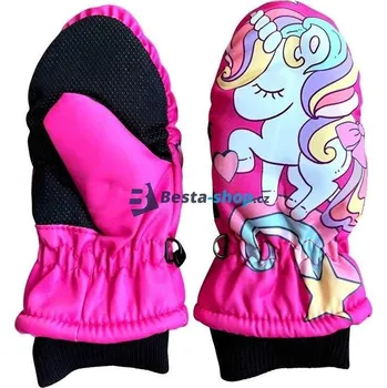 Dětské lyžařské rukavice palčáky - Unicorn tmavě růžová