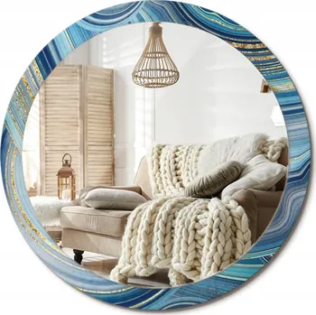 Zrcadlo Zrcadlo nástěnné s ozdobným skleněným rámem Modrý mramor průměr 100 cm