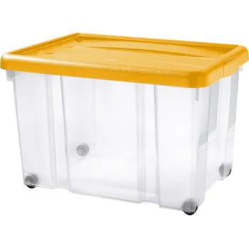Úložný box s kolečky PUZZLE 60 l transparent/oranžová