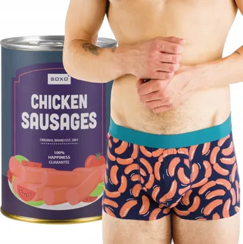 Boxerky SOXO pánské boxerky v plechovce - motiv kuřecí klobásy