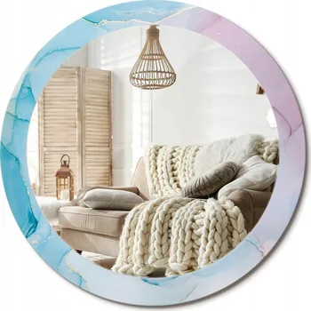 Zrcadlo Kulaté nástěnné dekorativní zrcadlo v rámu ze skla, mramorový styl, průměr 80 cm