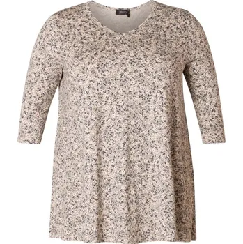 Dámská halenka Tunika do "A" s potiskem (třičtvrteční rukáv) - v nadměrné velikosti 3338 drobný šedý kvítek