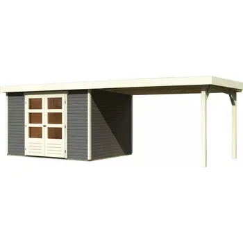 Zahradní domek Dřevěný domek KARIBU ASKOLA 5 + přístavek 2,8 m Šedý Varianta: dřevěný domek KARIBU ASKOLA 5 + přístavek 280 cm (9159) šedý LG3197