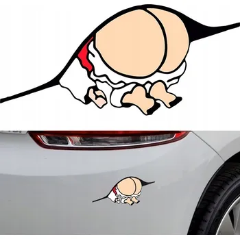 Samolepicí dekorace na vozidlo Barevná NÁLEPKA na auto Vystrčený zadek Vtipná 16x7 cm