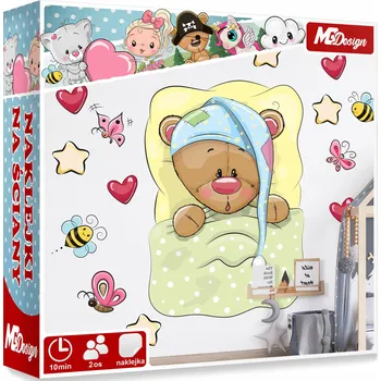 Samolepící dekorace XL VELKÁ Samolepka na stěnu MEDVĚD na POSTELI 57x58