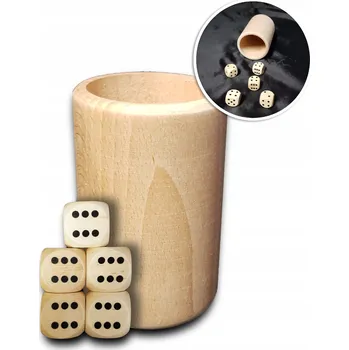DŘEVĚNÝ KELÍMEK NA KOSTKY S 5 KOSTKAMI - VELKÁ SADA