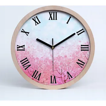 Hodiny Nástěnné dřevěné hodiny s motivem kvetoucí třešně, průměr 25 cm