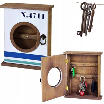 Skříňka na klíč DŘEVĚNÁ SKŘÍŇKA NA KLÍČE ZÁVĚSNÁ UZAMYKATELNÁ SCHRÁNKA 6 HÁČKŮ VĚŠÁK