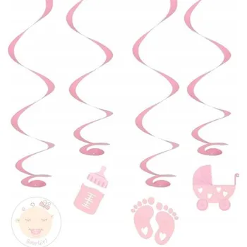 Dekorace na oslavu narození miminka SHOWER BABY - růžové spirály, 4 ks