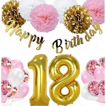 Party dekorace BALÓNKY Sada dekorací k 18. narozeninám RŮŽOVÁ