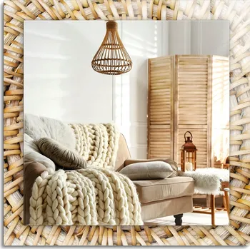 Zrcadlo Moderní Loftové zrcadlo závěsné s potiskem Pletivo z vrbového proutí 60x60 cm