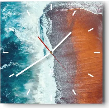 Hodiny Velké nástěnné hodiny na zeď 40x40 Pláž Skleněné hodiny Čtvercové Tiché