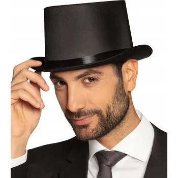 Pokrývka hlavy Cylindr černý se stužkou saténový