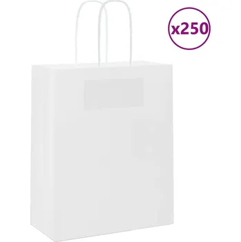 Dárková taška vidaXL Papírové sáčky 250 ks s uchy 18x8x22 cm [4101698] Barva: Bílá