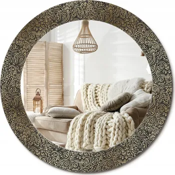 Zrcadlo Zrcadlo s potiskem do koupelny ložnice obývacího pokoje Květinový ornament, průměr 60 cm