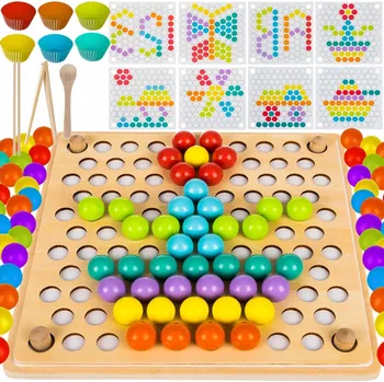 Dřevěná hračka DŘEVĚNÁ VZDĚLÁVACÍ HRAČKA PUZZLE KULIČKY MOZAIKA TŘÍDIČ KORÁLKY MONTESSORI