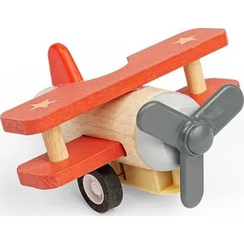 Dřevěná hračka Bigjigs Toys Dřevěné natahovací letadlo Dvouplošník červený