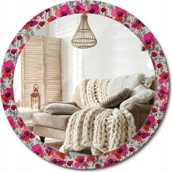 Zrcadlo Moderní dekorativní kulaté zrcadlo s potiskem Loft Růžové vlčí máky průměr 90 cm