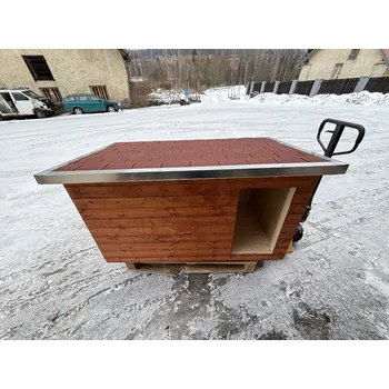 Bouda pro psa Psí bouda pro velká plemena Zateplená psí bouda Max + Ochraný nátěr proti škudcům: Mahagon, Směr palubek z pohledu: Vodorovný, Na jaké straně chcete vchod z pohledu ?: Na pravé