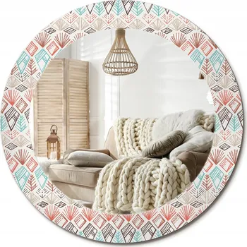 Zrcadlo Kulaté nástěnné dekorativní zrcadlo ve skleněném rámu, etnický vzor, průměr 60 cm