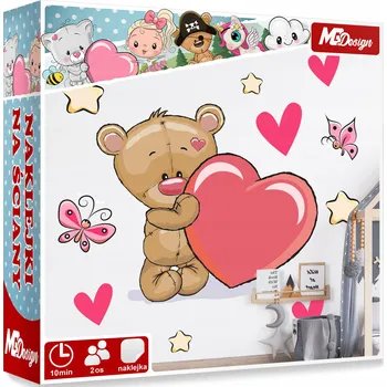 Samolepící dekorace XXL VELKÁ Samolepka na stěnu MEDVÍDEK se Srdcem 119x139