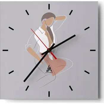 Hodiny Velké nástěnné hodiny na zeď 40x40 Žena Skleněné hodiny Čtvercové Tiché