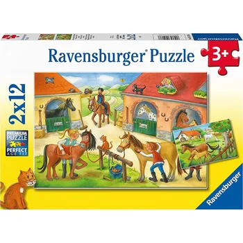 RAVENSBURGER Puzzle Prázdniny na statku s koňmi 2x12 dílků