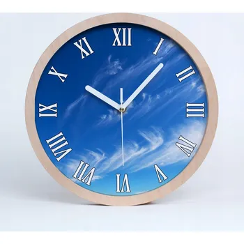 Hodiny Dřevěné nástěnné hodiny modrá obloha průměr 25 cm