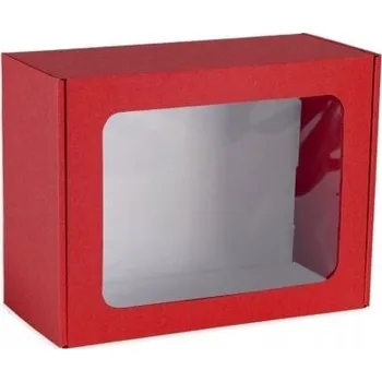 Dárková krabička Červená krabička s okénkem 25x20x10 cm - Kartonová skládací krabice