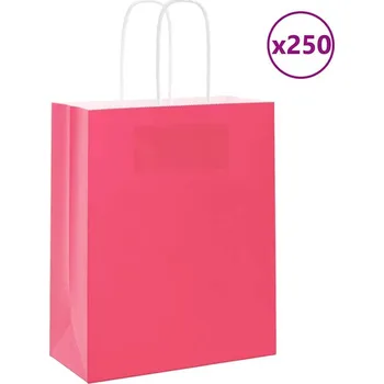 Dárková taška vidaXL Papírové sáčky 250 ks s uchy 18x8x22 cm [4101698] Barva: Růžová