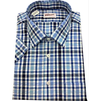 Pánská košile Košile s krátkým rukávem (modrobílá kostička) - v nadměrné velikosti