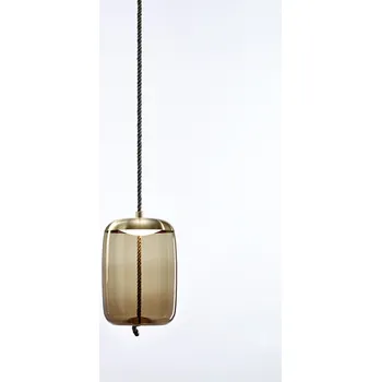 Brokis Designové LED závěsné svítidlo Knot Cilindro PC1019 Barva skla: Hnědá kouřová - transparentní sklo, Povrchová úprava baldachýnu: Kov - bílý matovaný komaxit se strukturou, Povrch reflektoru: Broušená měď lak