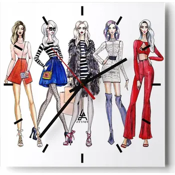 Hodiny Velké nástěnné hodiny na zeď 40x40 Žena Skleněné hodiny Čtvercové Tiché