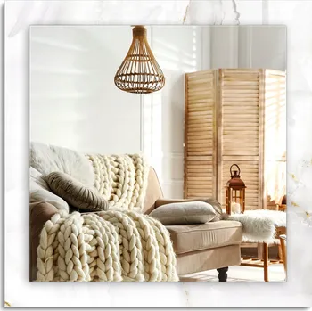 Zrcadlo Nástěnné Zrcadlo s ozdobným skleněným rámem, vzor Bílý mramor, 60x60 cm